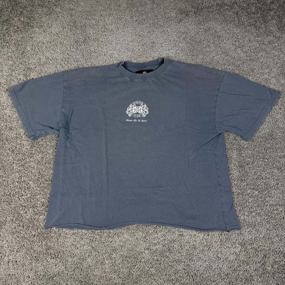 Wolves Forever Shirt Mens M Blue Graphic Wolves Forever Oversized Cropped Fit